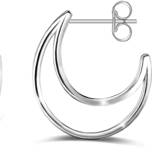 Jewelry - Open Hoop Earrings for Women Sterling Silver Hoop Huggie Earrings Double Circle